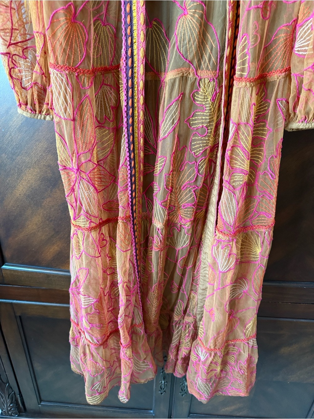 Sheer Floral Embroidered Duster Coverup in Rust Orange - Picture 6 of 8